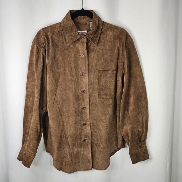 Vintage Leather Shirt Womens M Brown Pig Suede Button Up Shirt Jacket - Picture 1 of 9